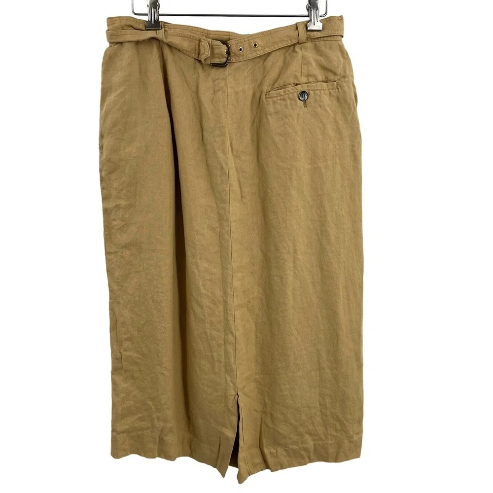 Gucci A-Line Skirt Tan‎ Pleated Midi Linen Back Buckle 46(IT) 10(US) SEE NOTES